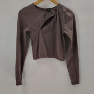 Velocity Athletic Top Size Small Taupe Brown Long Sleeve Cropped Stretch